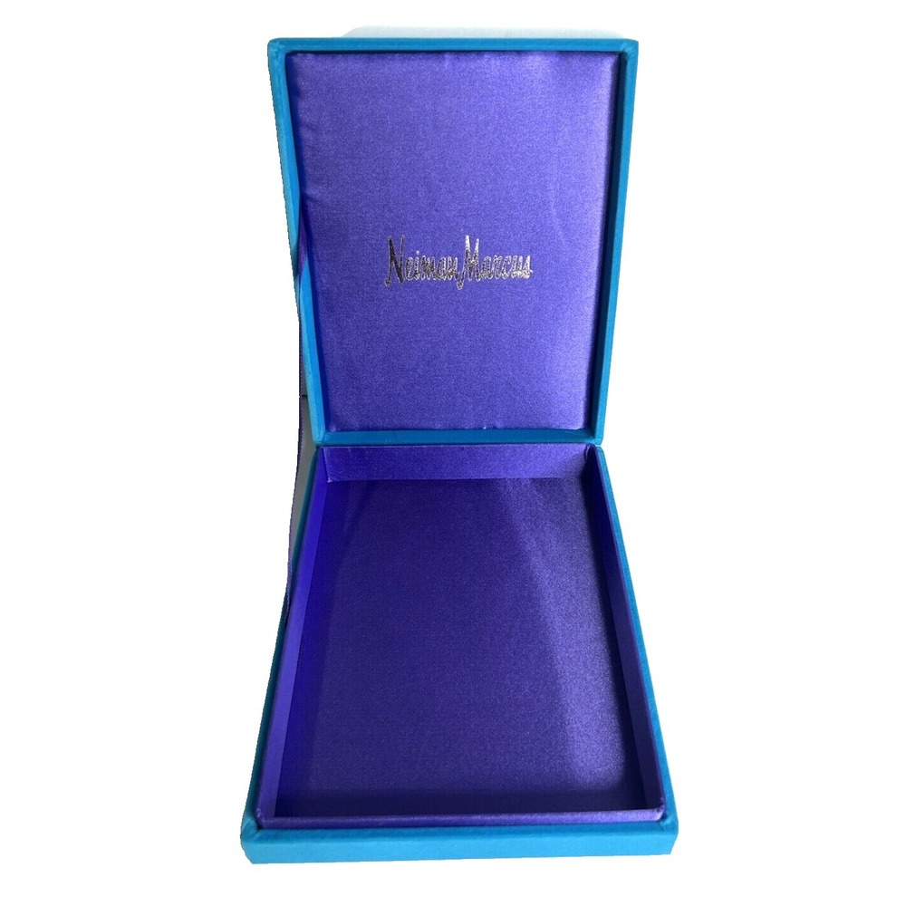 Neiman Marcus Empty Gift Box Aqua Blue Turquoise Velvet 9.5" x 7.5" Satin Lined